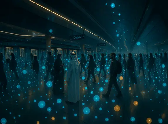 People connected through Arktel, the best internet provider near Dubai metro stations, offering seamless coverage in crowded public spaces