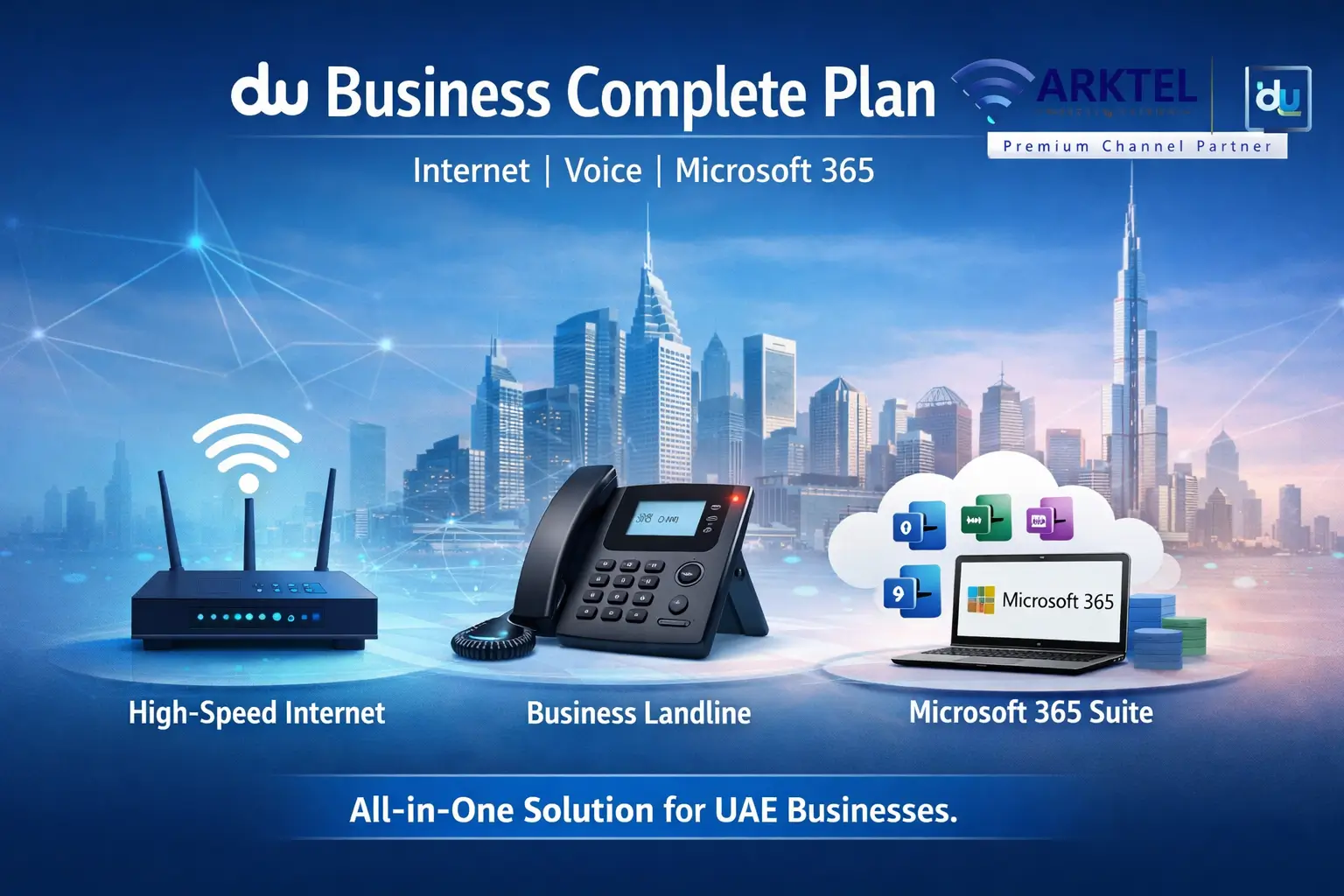 du Business Complete Plan UAE bundle with internet, business landline, and Microsoft 365